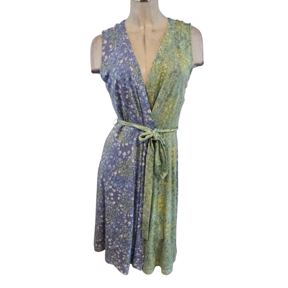 Isaac Mizrahi Live Size SP Floral Mock Wrap Dress in Blue and Green Floral - Picture 2 of 8